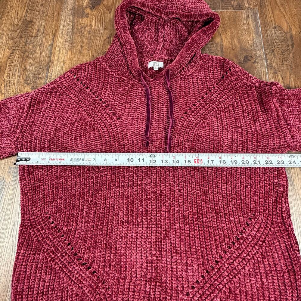 True Craft XL soft chenille hoodie pullover sweater burgundy - Picture 4 of 8